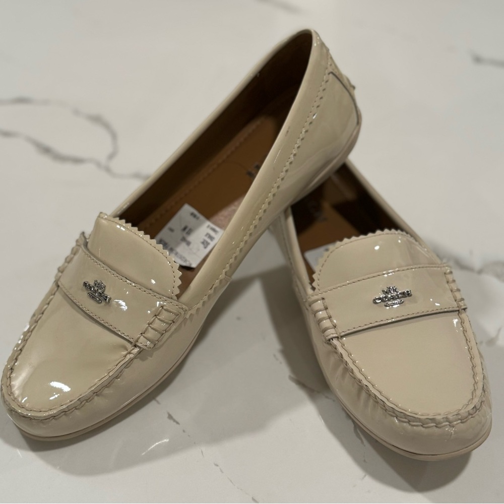 Coach Odette A01424  Chalk Patent Leather Slip On Loafers Woman's 10